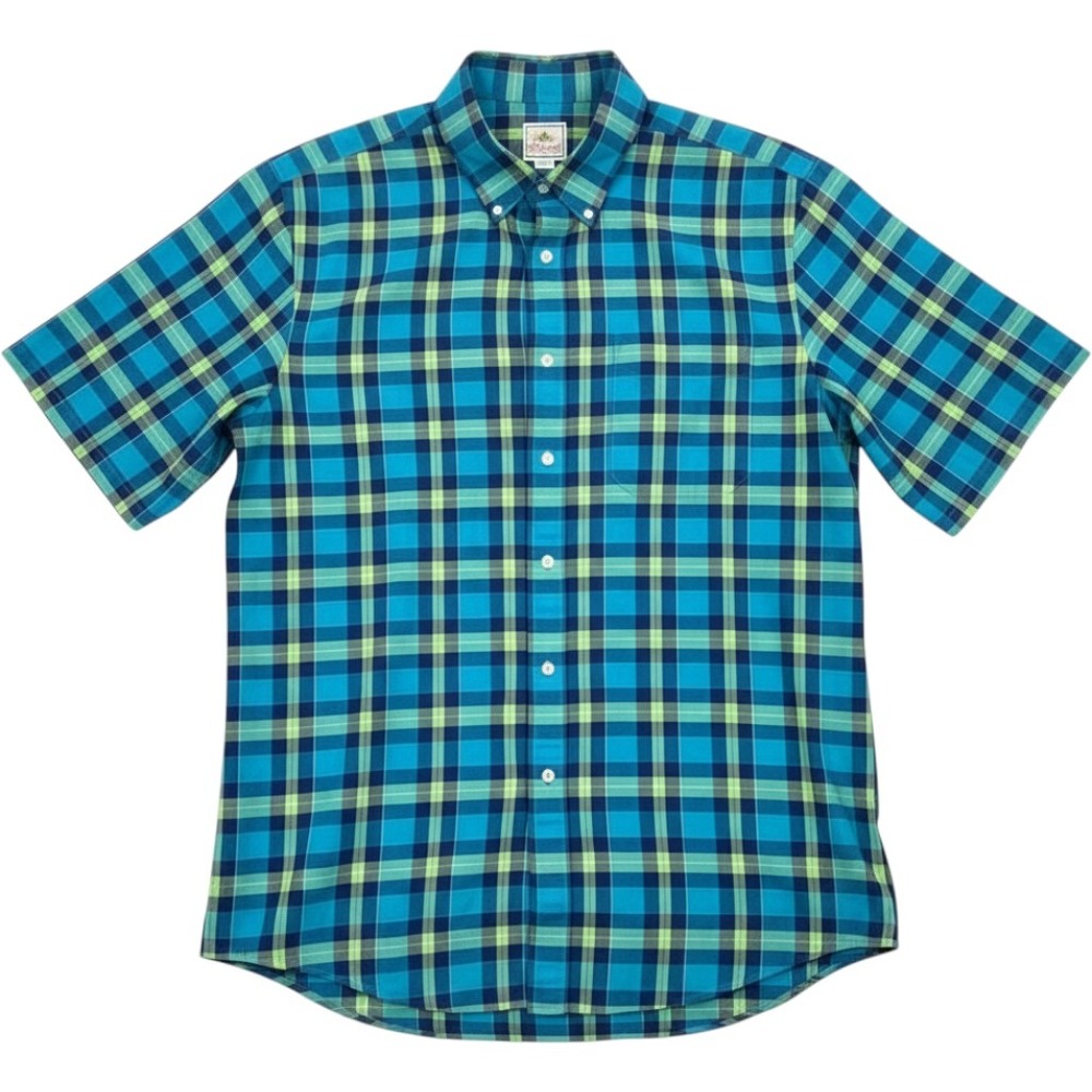 Surf Pendleton Mens XL Blue Green Plaid Short Sleeve Cotton Button Down Shirt